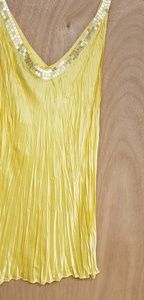 Satin yellow pleated tank top w/ gold sequins